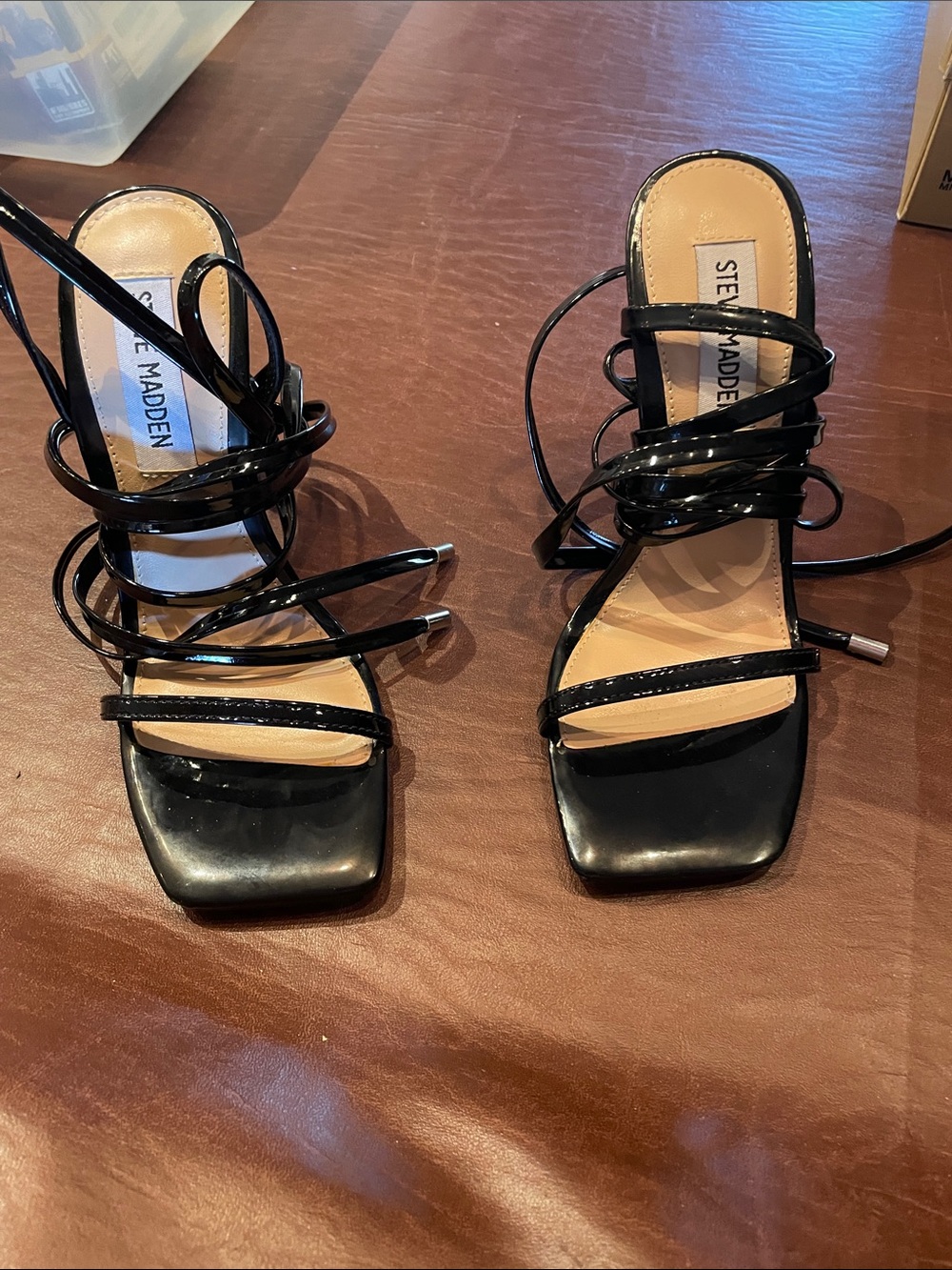 Steve Madden Black Patent Square-Toe Lace-Up Heels